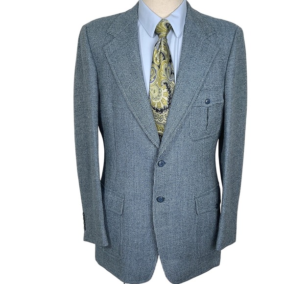 Phoenix Blazer‎ Men 42R Turquoise Black Check Two Button Tweed 70s Union USA VTG - Picture 1 of 13